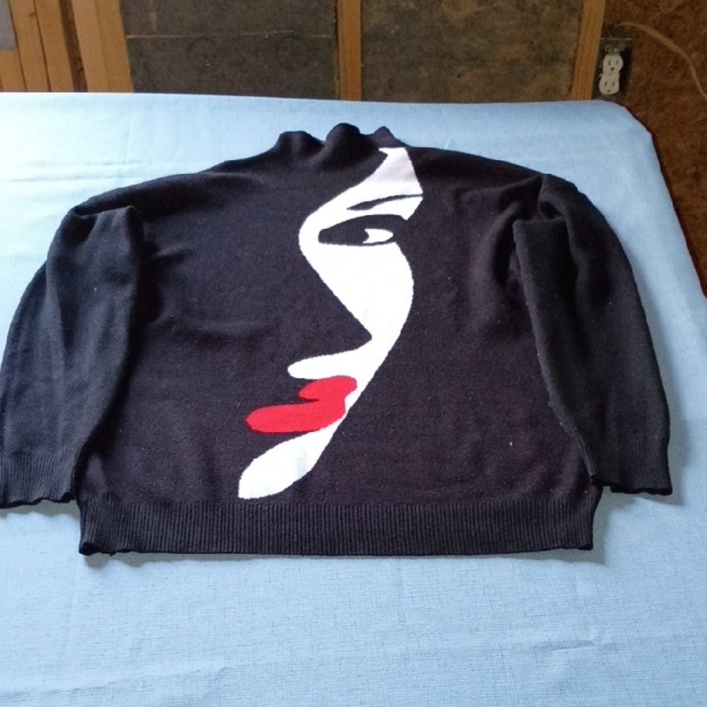 AKIRA Black Sweater with Red and White Face Design